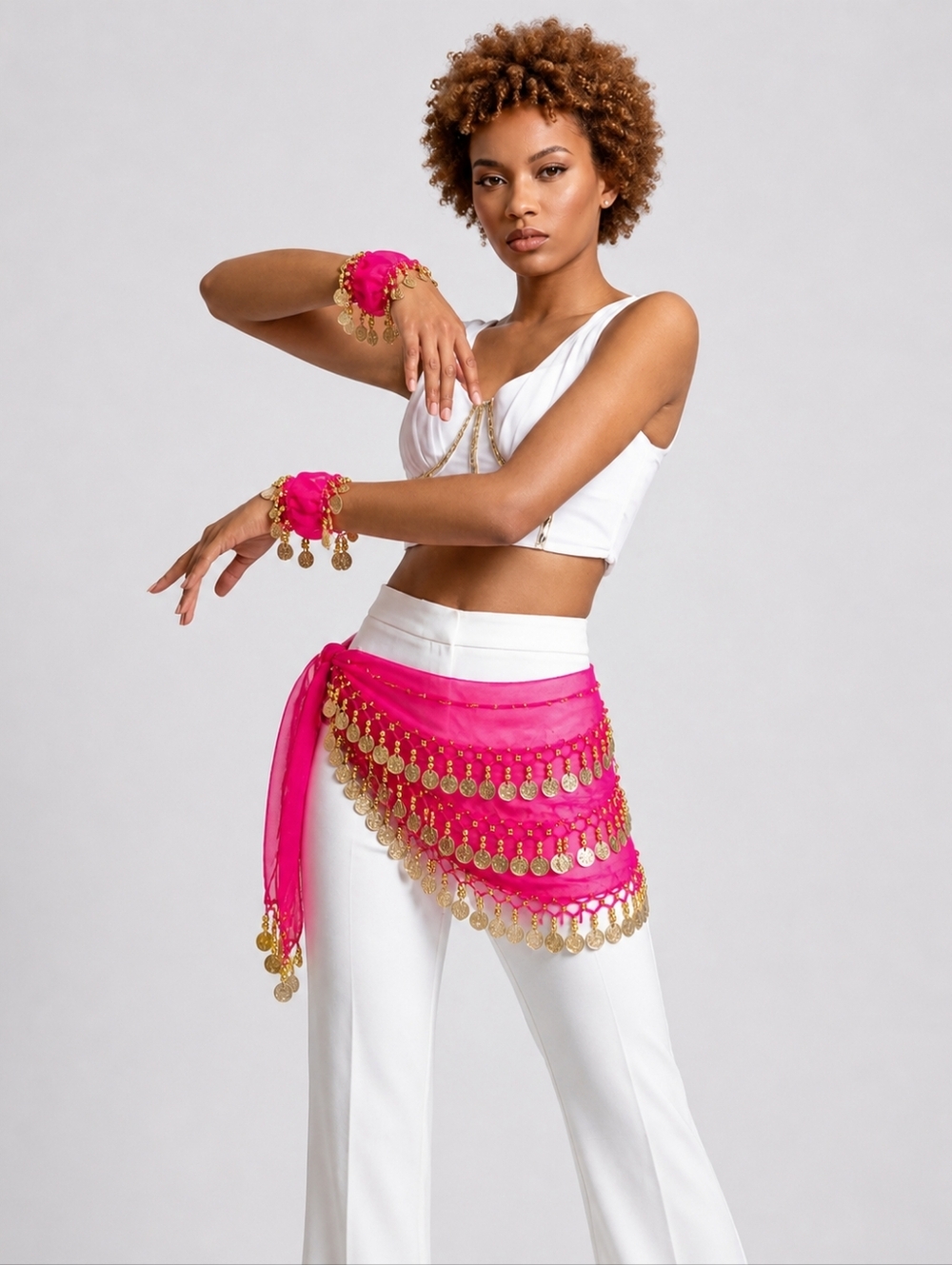 Belly Dance Hip Scarf and Belly Dance Wrist or Ankle Cuffs with Gold Coins NWOT